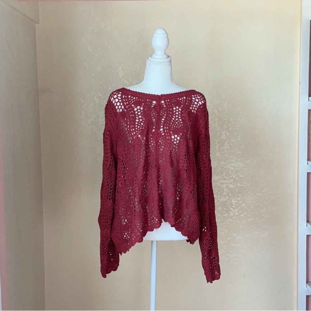 Adrianna Papell Pink/Burgundy Crochet Sweater